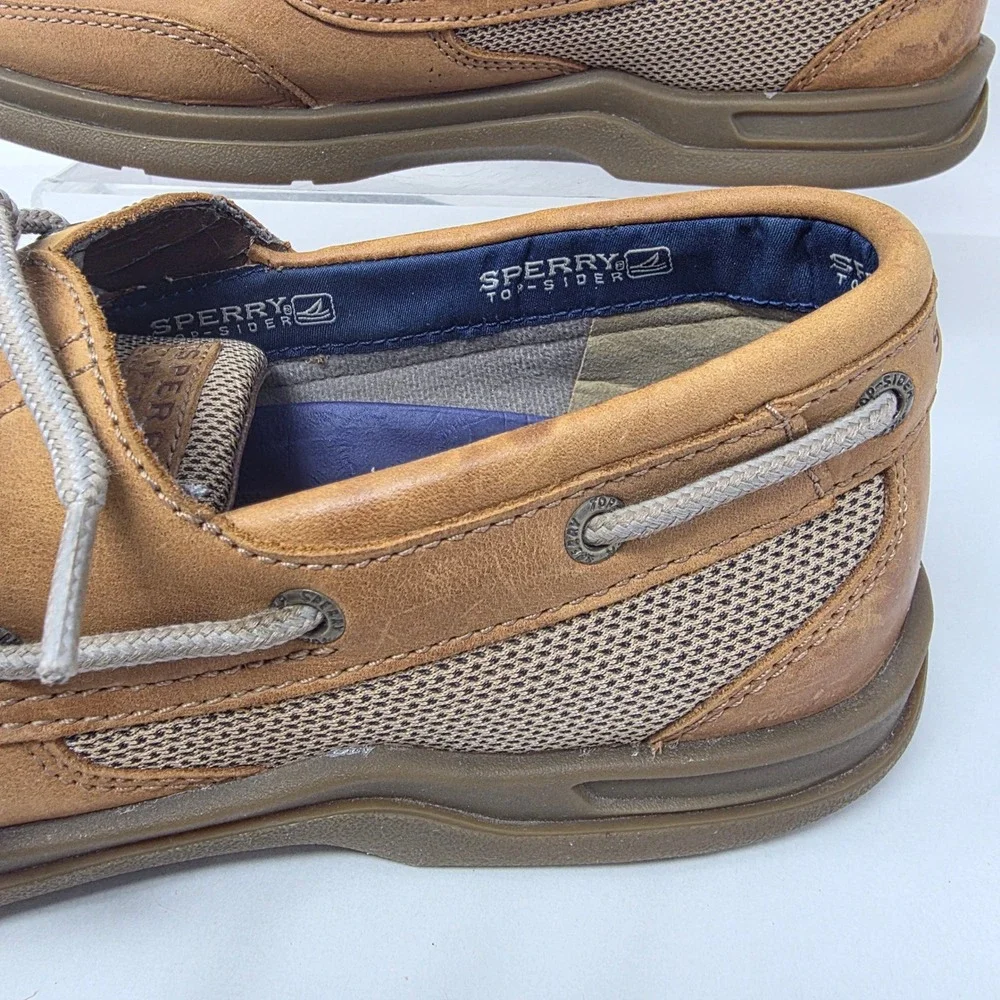 Sperry Top-Sider Billfish Boat Shoes Mens 11M Tan Leather Mesh Loafers Good